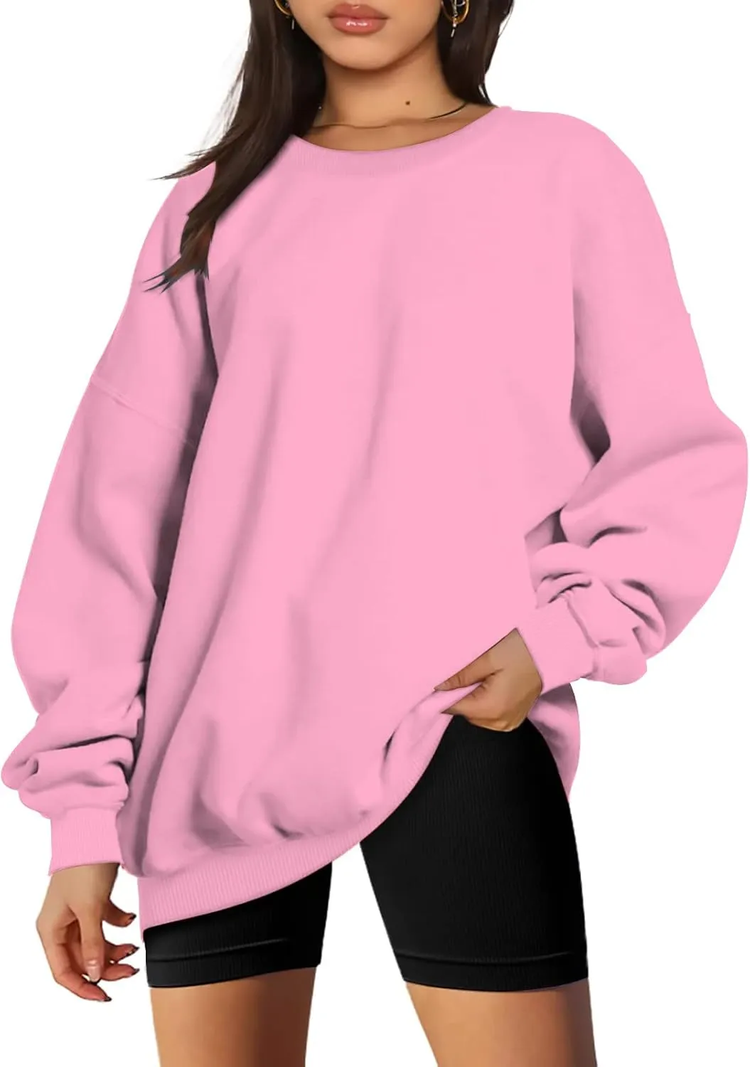 DOLKFU Women Oversized Crewneck Sweatshirts Solid Basic Pullover Sweater Long Sleeve Hoodie Winter Y2K Ouffits Clothes