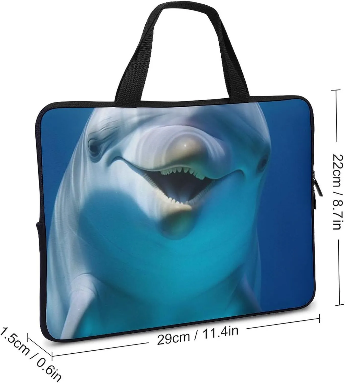 Dolphin With Smile Laptop Bag Durable Laptop Sleeve Water-Resistant Notebook Bag for Computer Or Tablet