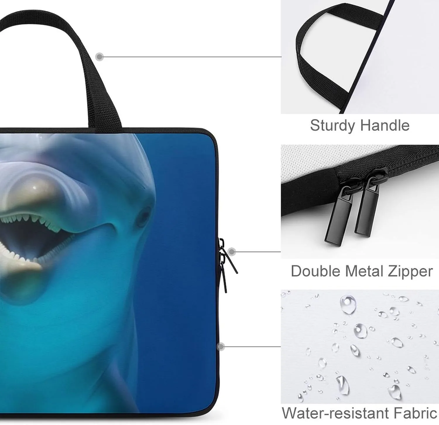 Dolphin With Smile Laptop Bag Durable Laptop Sleeve Water-Resistant Notebook Bag for Computer Or Tablet