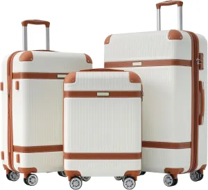 Durable and Lightweight 3-Piece Hardshell Luggage Set with Double Spinner Wheels, White