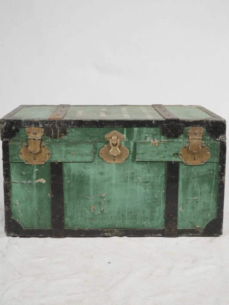 Early 20th-Century Indochina Wooden Trunk w/ Green Patina 36¼"