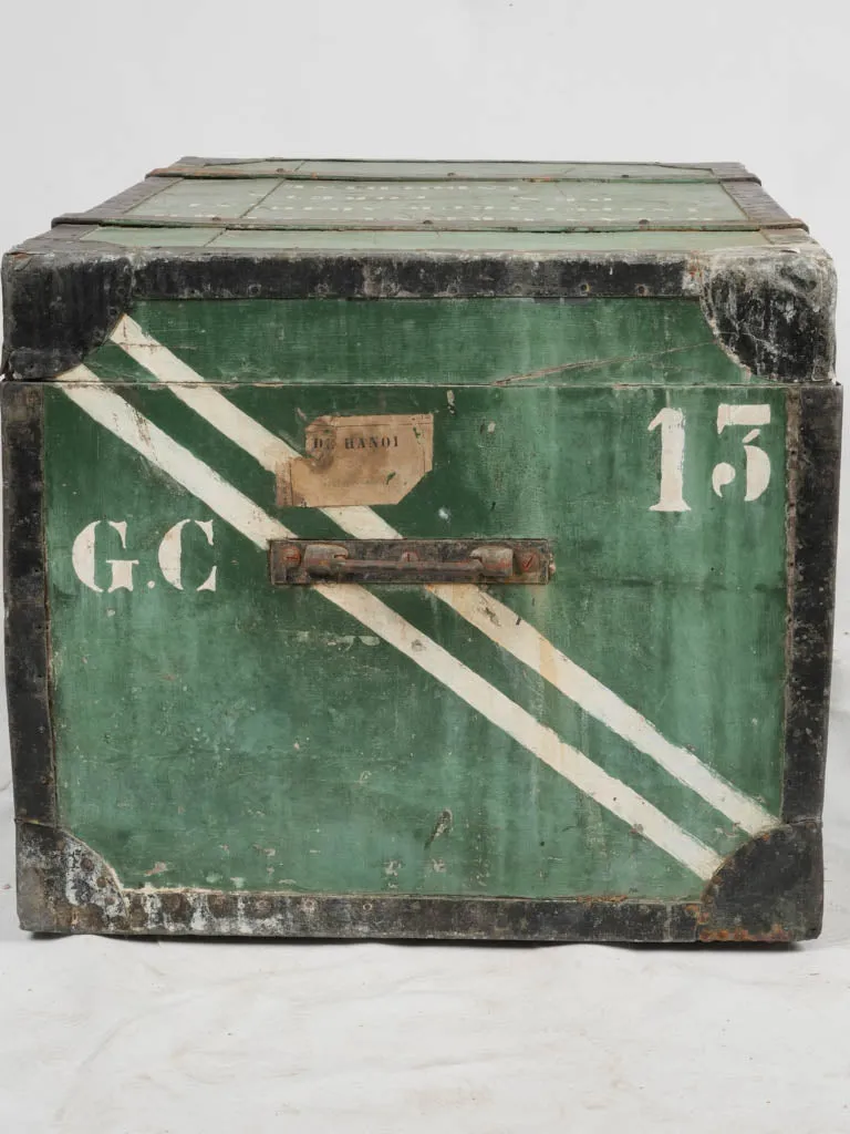 Early 20th-Century Indochina Wooden Trunk w/ Green Patina 36¼"