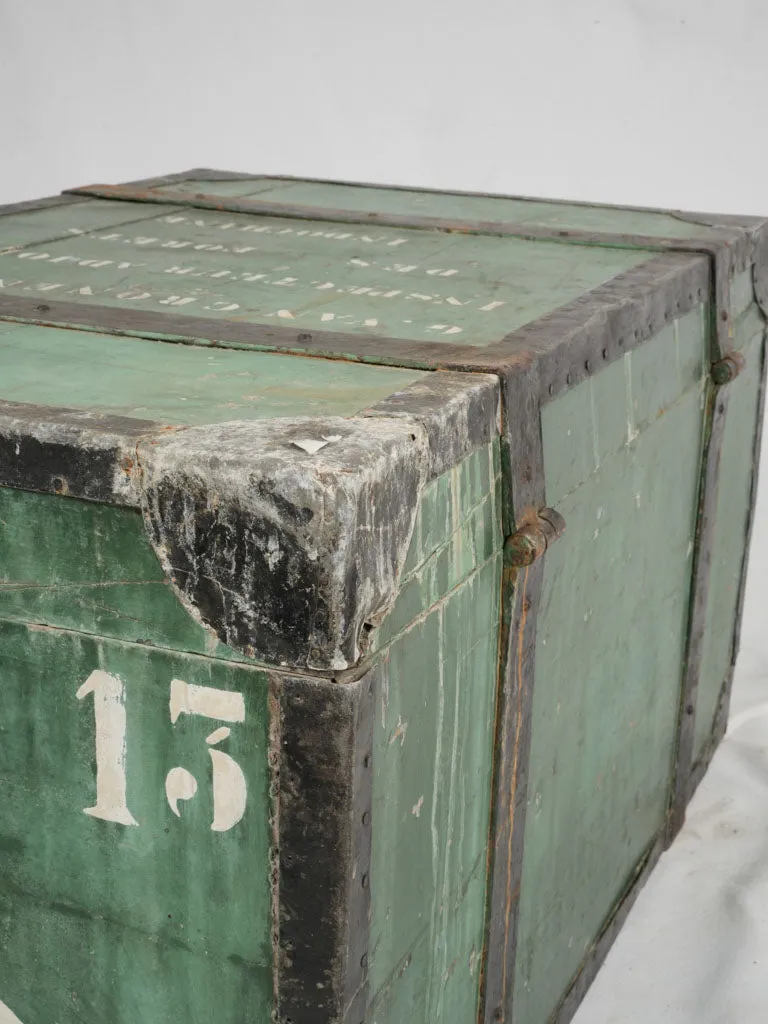 Early 20th-Century Indochina Wooden Trunk w/ Green Patina 36¼"