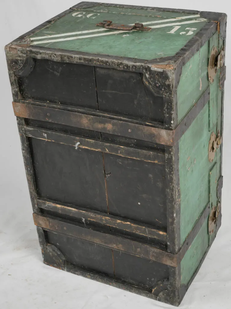 Early 20th-Century Indochina Wooden Trunk w/ Green Patina 36¼"