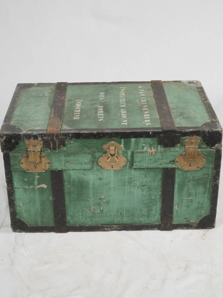 Early 20th-Century Indochina Wooden Trunk w/ Green Patina 36¼"
