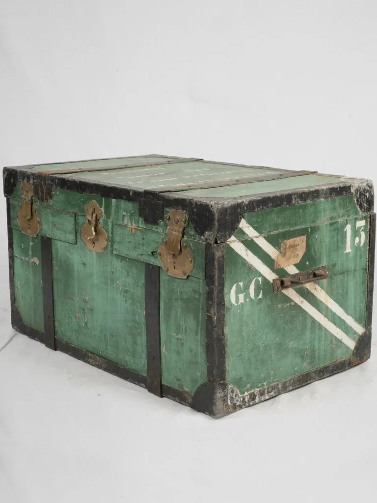 Early 20th-Century Indochina Wooden Trunk w/ Green Patina 36¼"