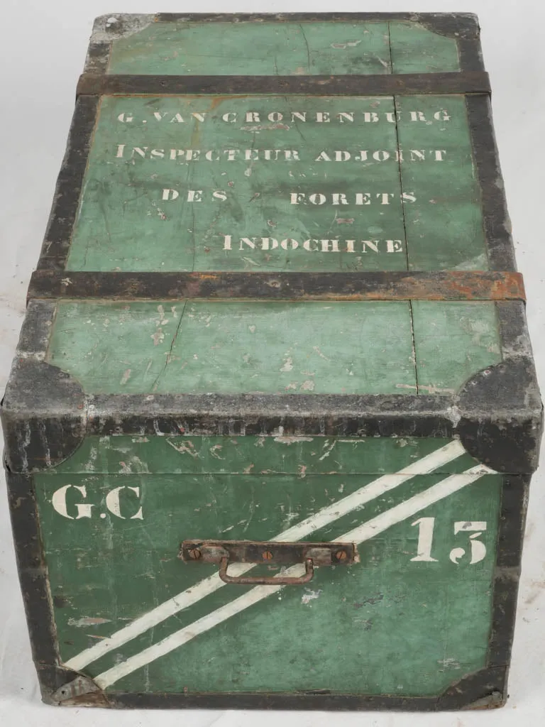 Early 20th-Century Indochina Wooden Trunk w/ Green Patina 36¼"