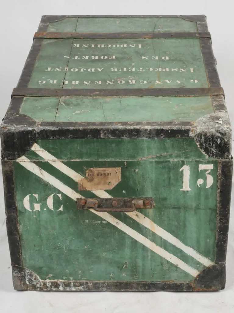 Early 20th-Century Indochina Wooden Trunk w/ Green Patina 36¼"