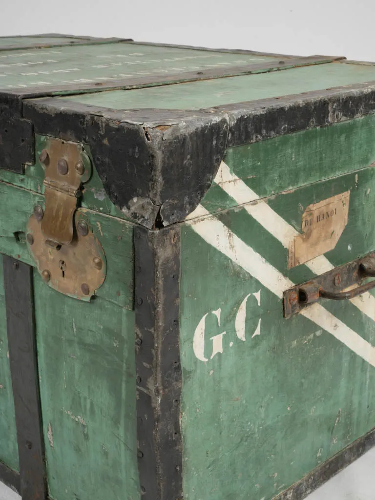 Early 20th-Century Indochina Wooden Trunk w/ Green Patina 36¼"