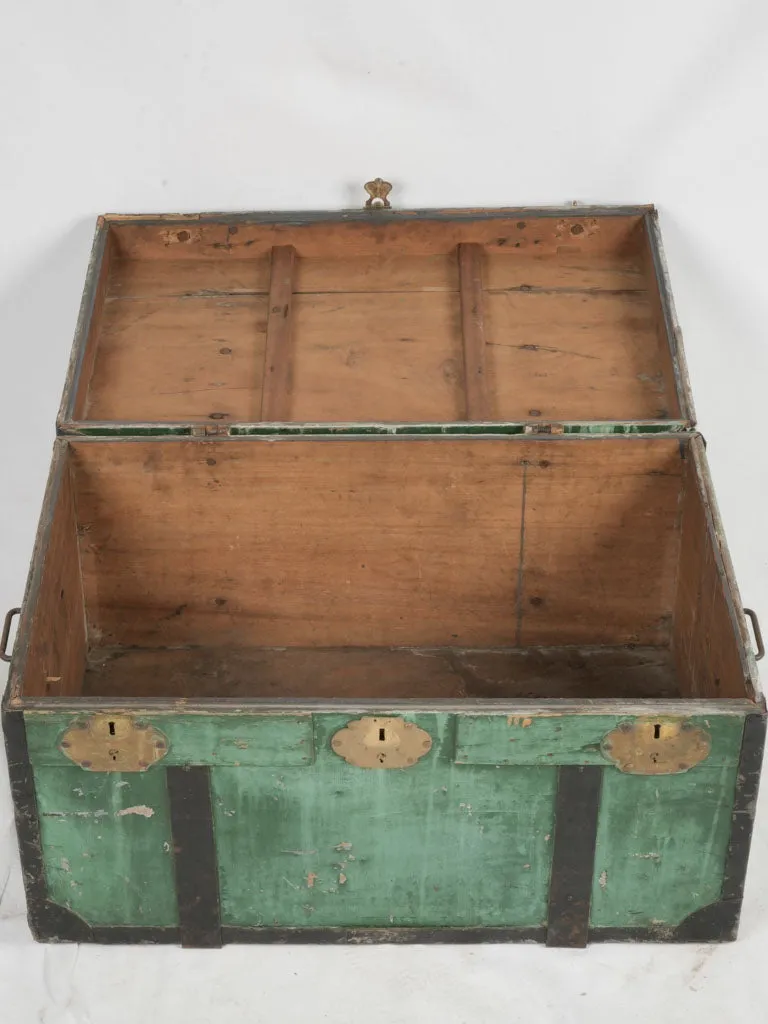 Early 20th-Century Indochina Wooden Trunk w/ Green Patina 36¼"