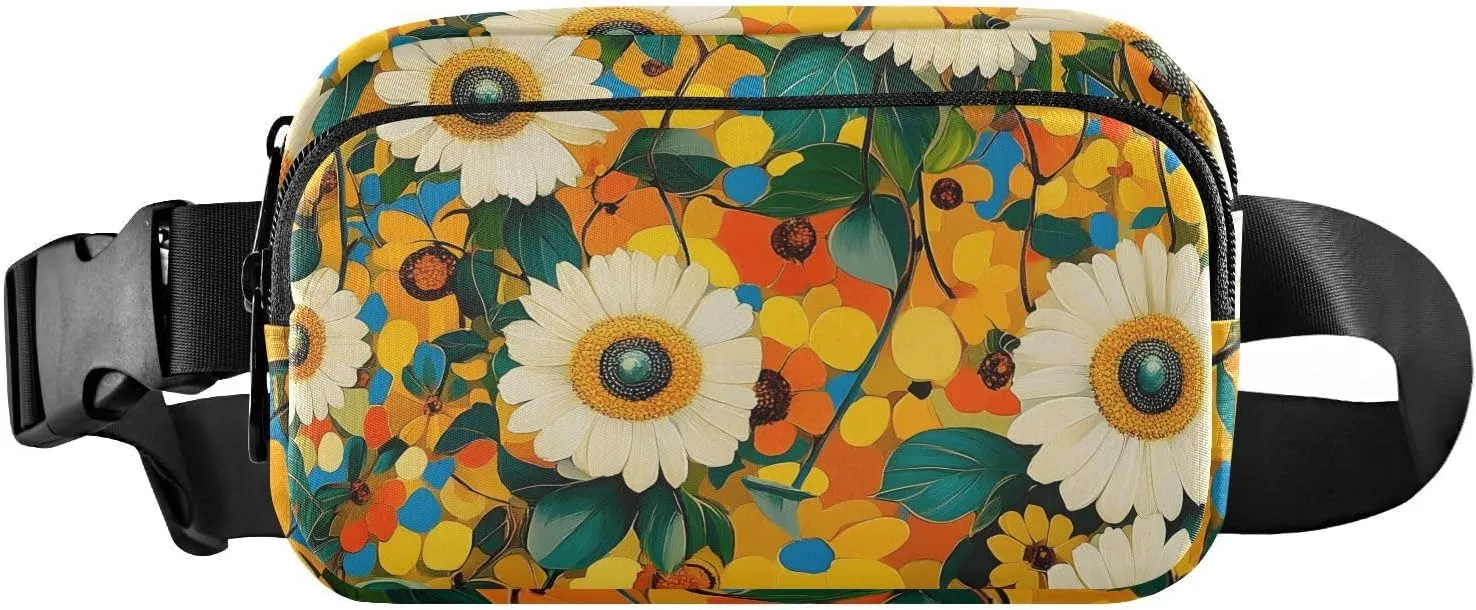 Elegant Floral Fanny Pack Water Resistant, Women Men Waist Pack Sling Bag Purse for Travel Hiking