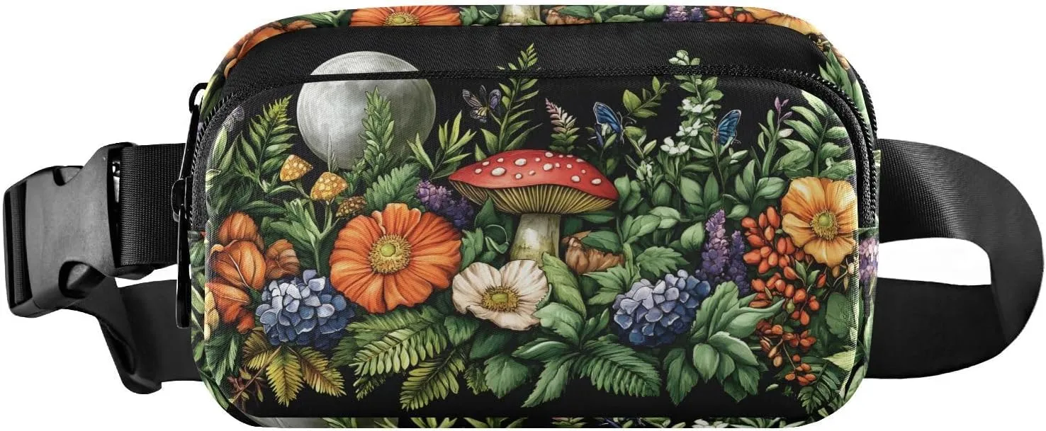 Elegant Plants Fanny Pack Water Resistant, Women Men Waist Pack Sling Bag Purse for Travel Hiking