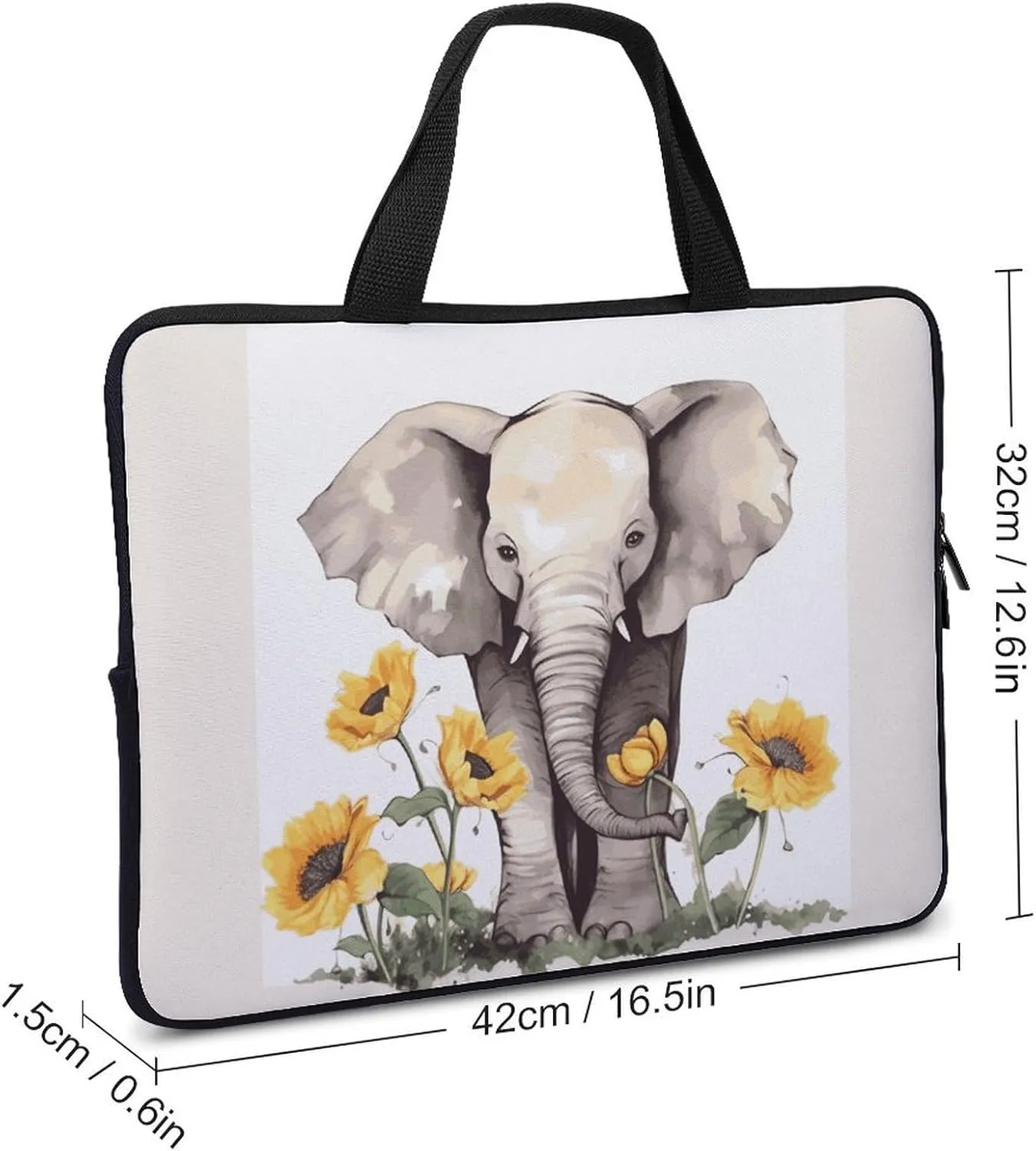 Elephant And Sunflower Laptop Bag Durable Laptop Sleeve Water-Resistant Notebook Bag for Computer Or Tablet