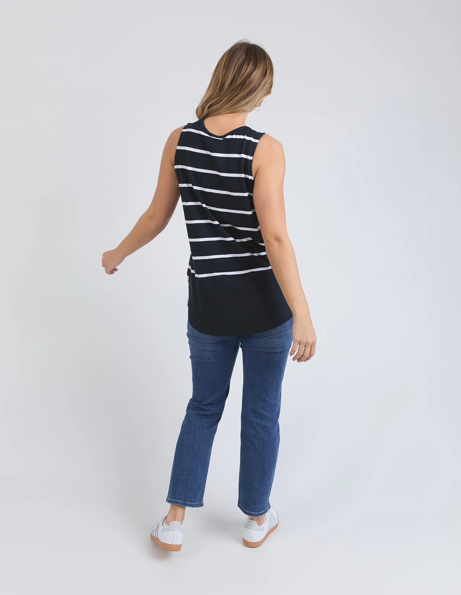 Elm Rib Tank Navy With White Stripe