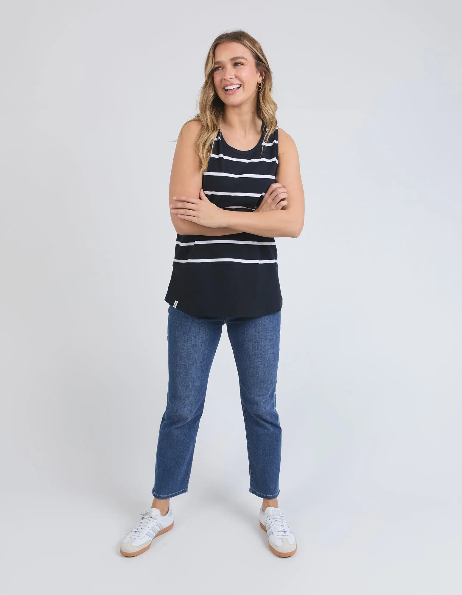 Elm Rib Tank Navy With White Stripe