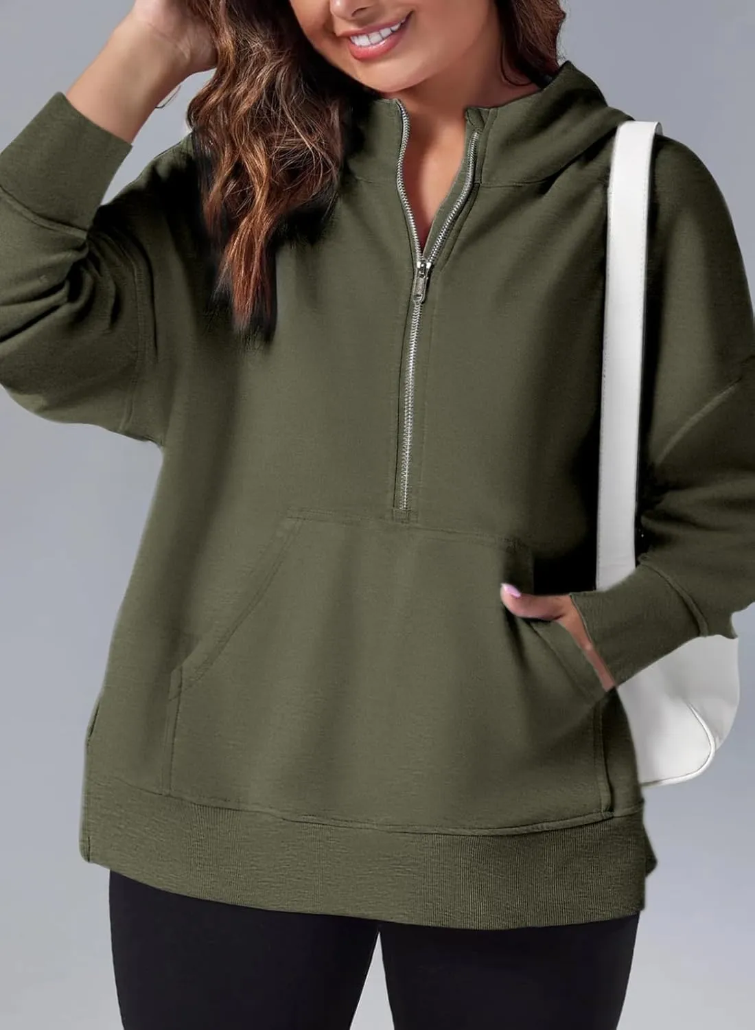 Eytino Women Plus Size Sweatshirt Half Zip Long Sleeve Hoodies Tops Oversized Casual Sweaters with Pockerts(1X-5X)