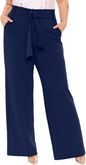 Eytino Womens Plus Size Stretch Dress Pants Comfy Wide Leg Belted Lounge Pants for Office, 1X-5X