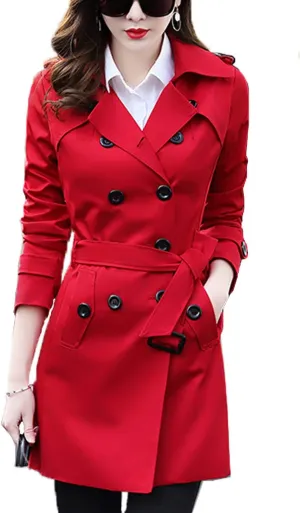 FARVALUE Women's Double Breasted Trench Coat Water Resistant Windbreaker Classic Belted Lapel Overcoat