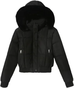 Fashion Short Parkas Women's Cotton-Padded Jacket Hooded Thicken Fur Collar Warm Coats