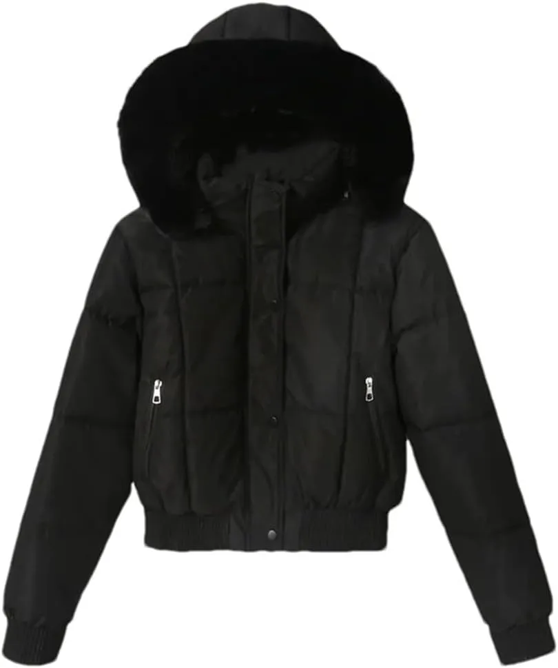 Fashion Short Parkas Women's Cotton-Padded Jacket Hooded Thicken Fur Collar Warm Coats