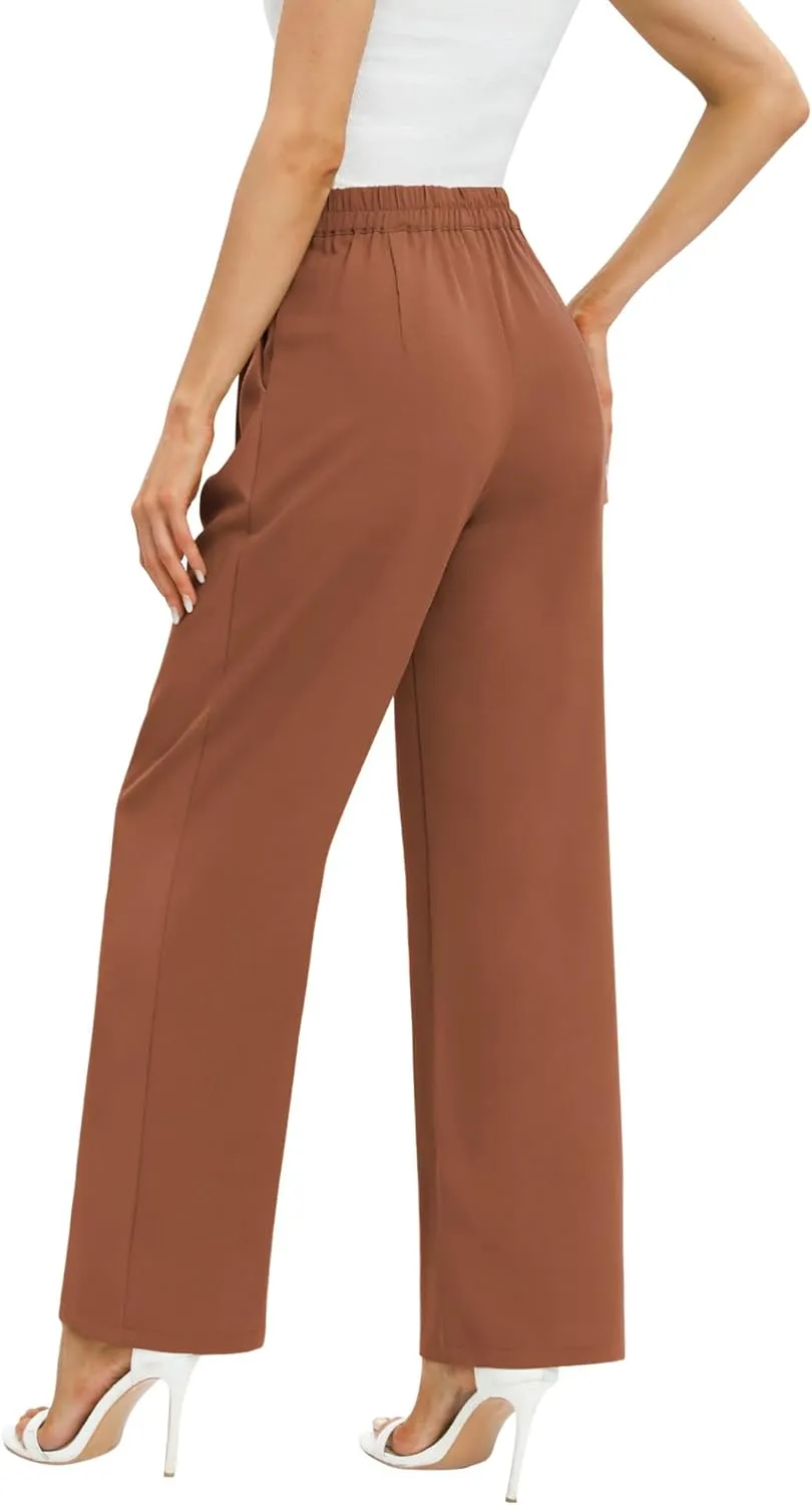 Feiersi Women's Business Work Trousers High Waisted Wide Leg Pants Long Straight Suit Pants with Pocket