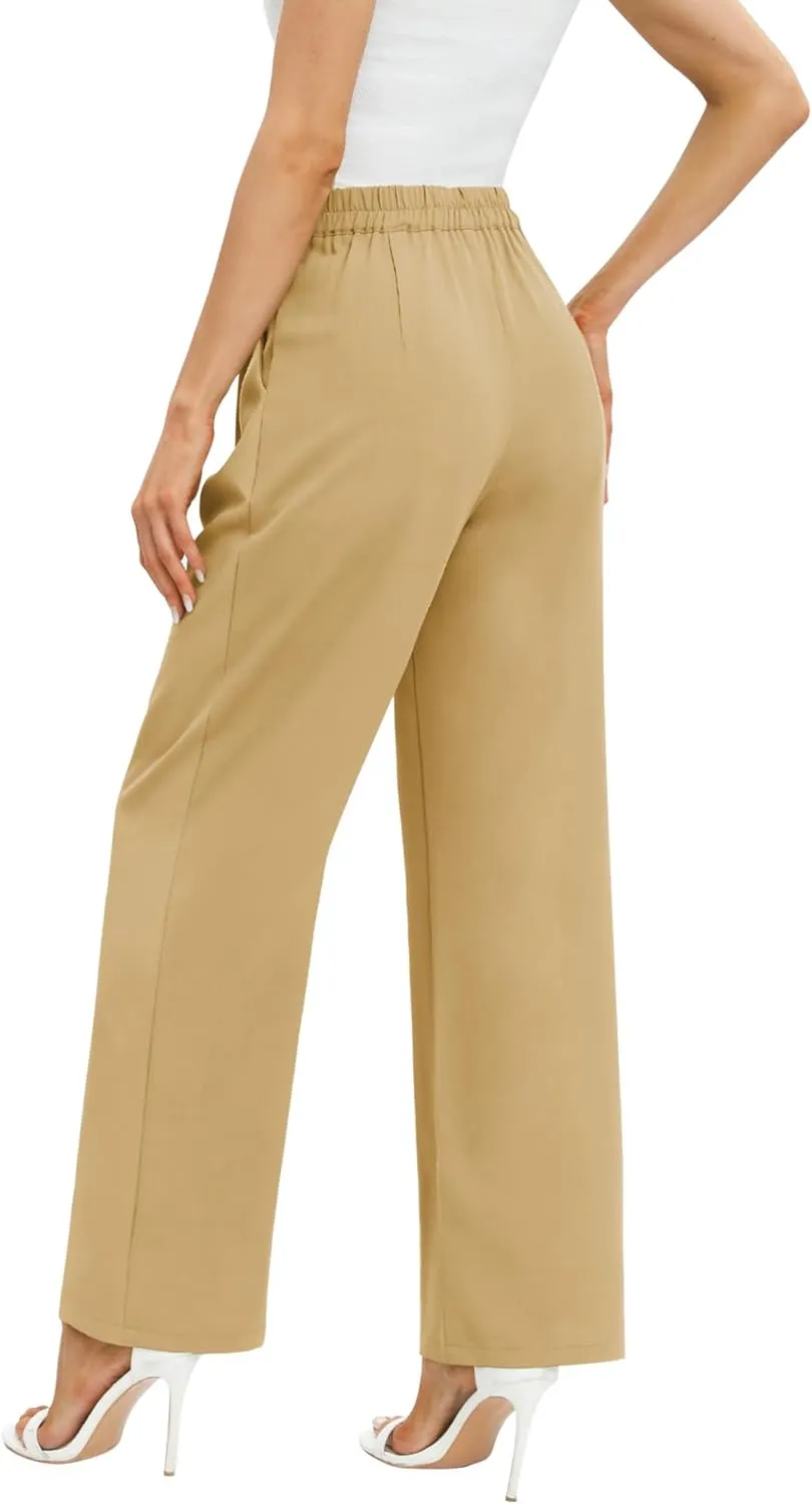 Feiersi Women's Business Work Trousers High Waisted Wide Leg Pants Long Straight Suit Pants with Pocket