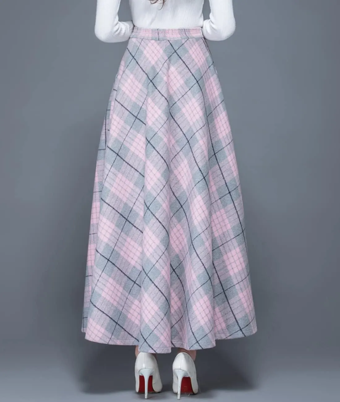 Femiserah Women's Winter Plaid Wool Skirt Elastic Waist Long Maxi Tartan Skirt