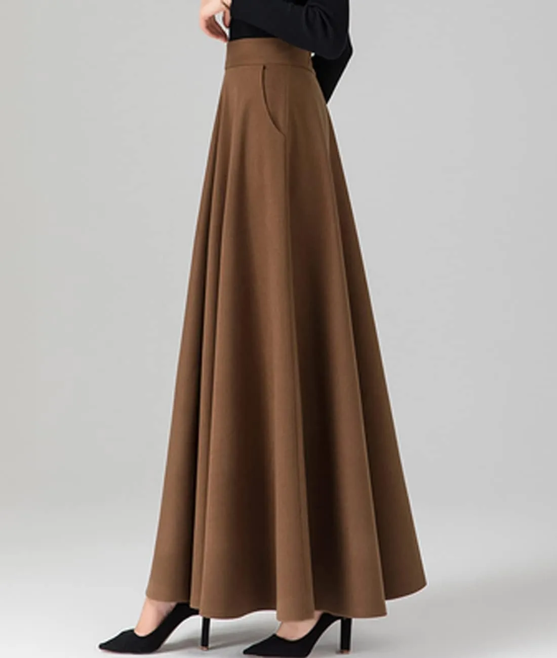 Femiserah Women's Winter Plaid Wool Skirt Elastic Waist Long Maxi Tartan Skirt