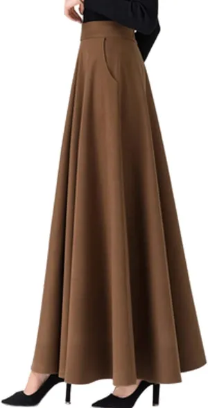 Femiserah Women's Winter Plaid Wool Skirt Elastic Waist Long Maxi Tartan Skirt