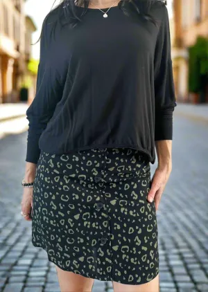 FIGARY BLACK LEOPARD MINI SKIRT
