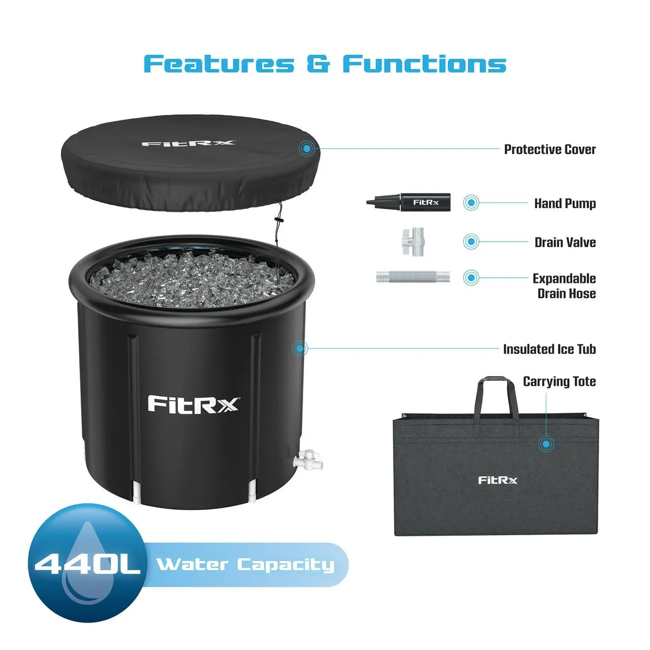 FitRx Ice Bath Cold Plunge Tub Cold Water Therapy XL Plunge Pool with Cover, 116 Gallon