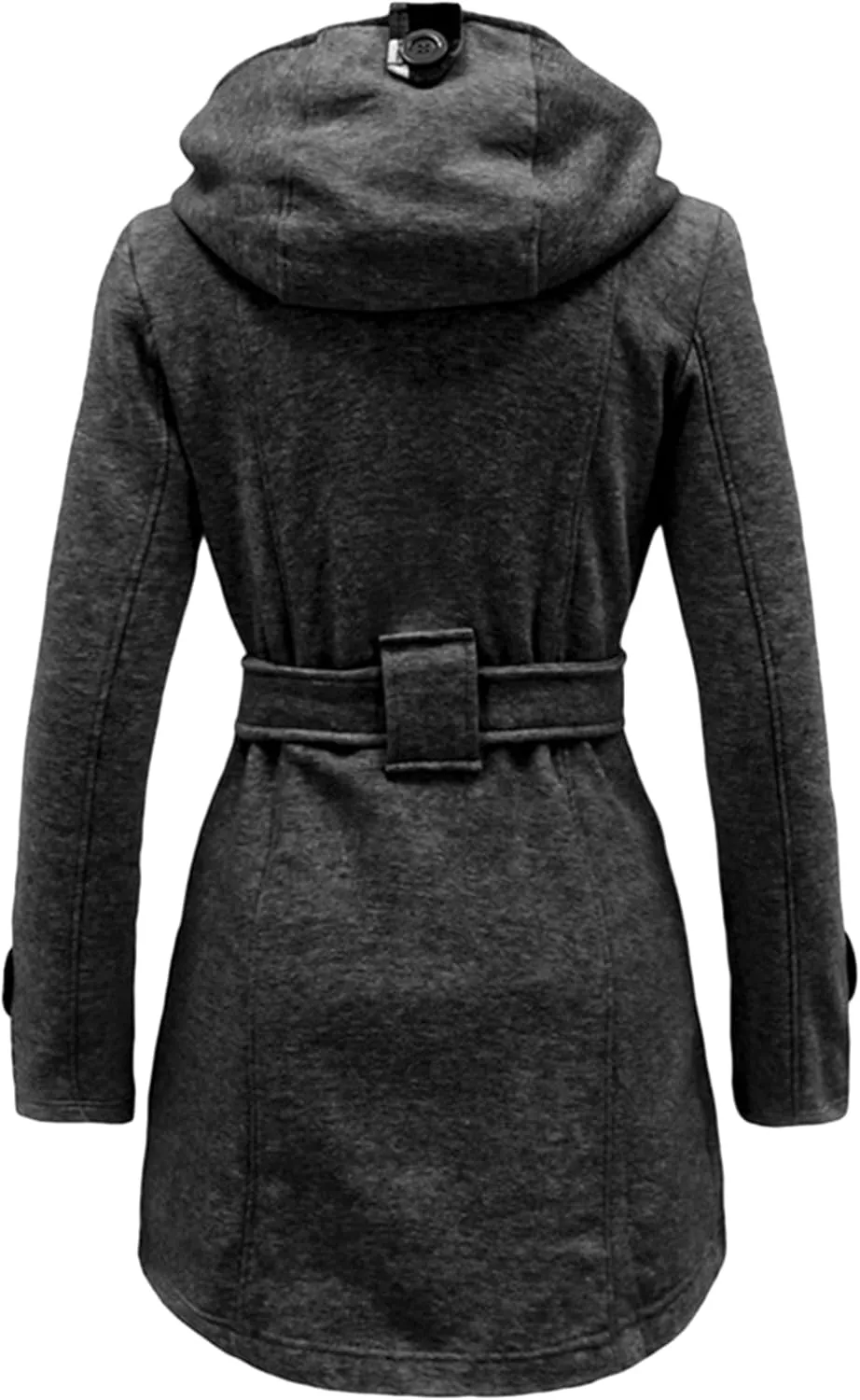 FLITAY Lady Plaid Hood Autumn Long Sleeve Coat Business Lapel Jacket Comfy with Belt Classic Coat