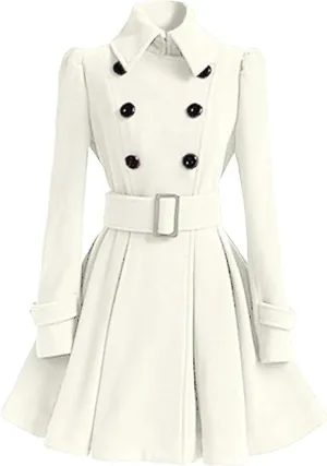 FLITAY Women Flowy Lapel Collar Solid Color Jacket High Waist Winter Pea Coat Office Work Jacket