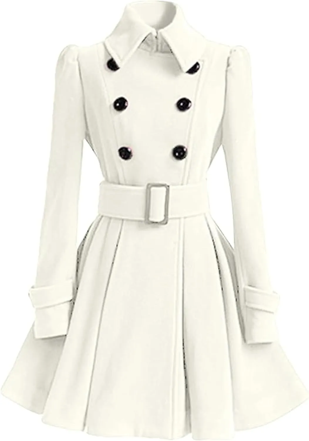 FLITAY Women Flowy Lapel Collar Solid Color Jacket High Waist Winter Pea Coat Office Work Jacket