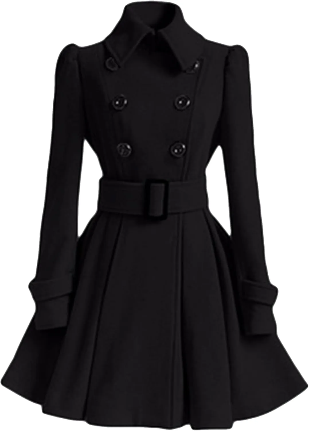 FLITAY Women Flowy Lapel Collar Solid Color Jacket High Waist Winter Pea Coat Office Work Jacket