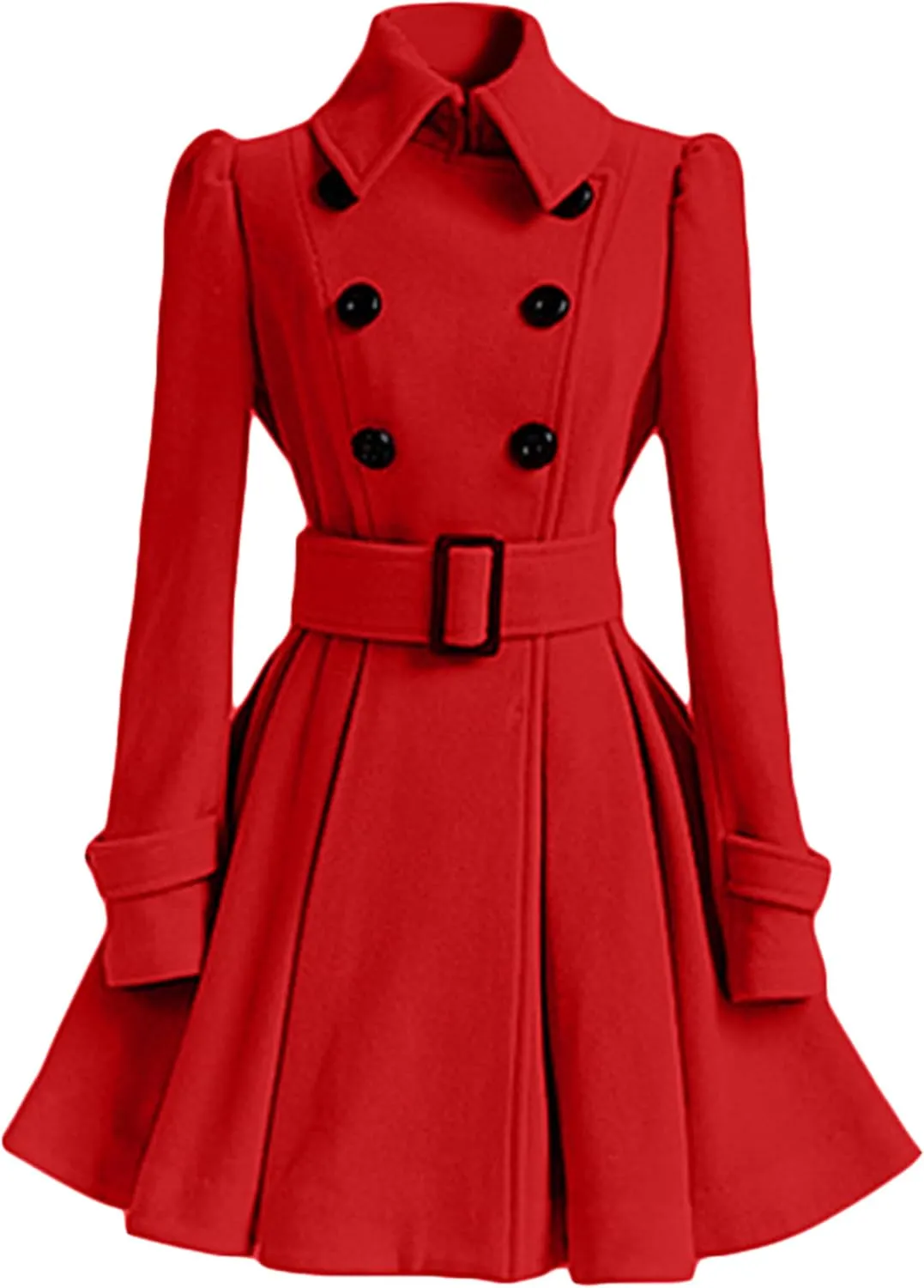 FLITAY Women Flowy Lapel Collar Solid Color Jacket High Waist Winter Pea Coat Office Work Jacket