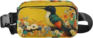 Floral Hummingbird Fanny Pack Water Resistant, Women Men Waist Pack Sling Bag Purse for Travel Hiking