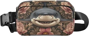 Floral Sharks Fanny Pack Water Resistant, Women Men Waist Pack Sling Bag Purse for Travel Hiking
