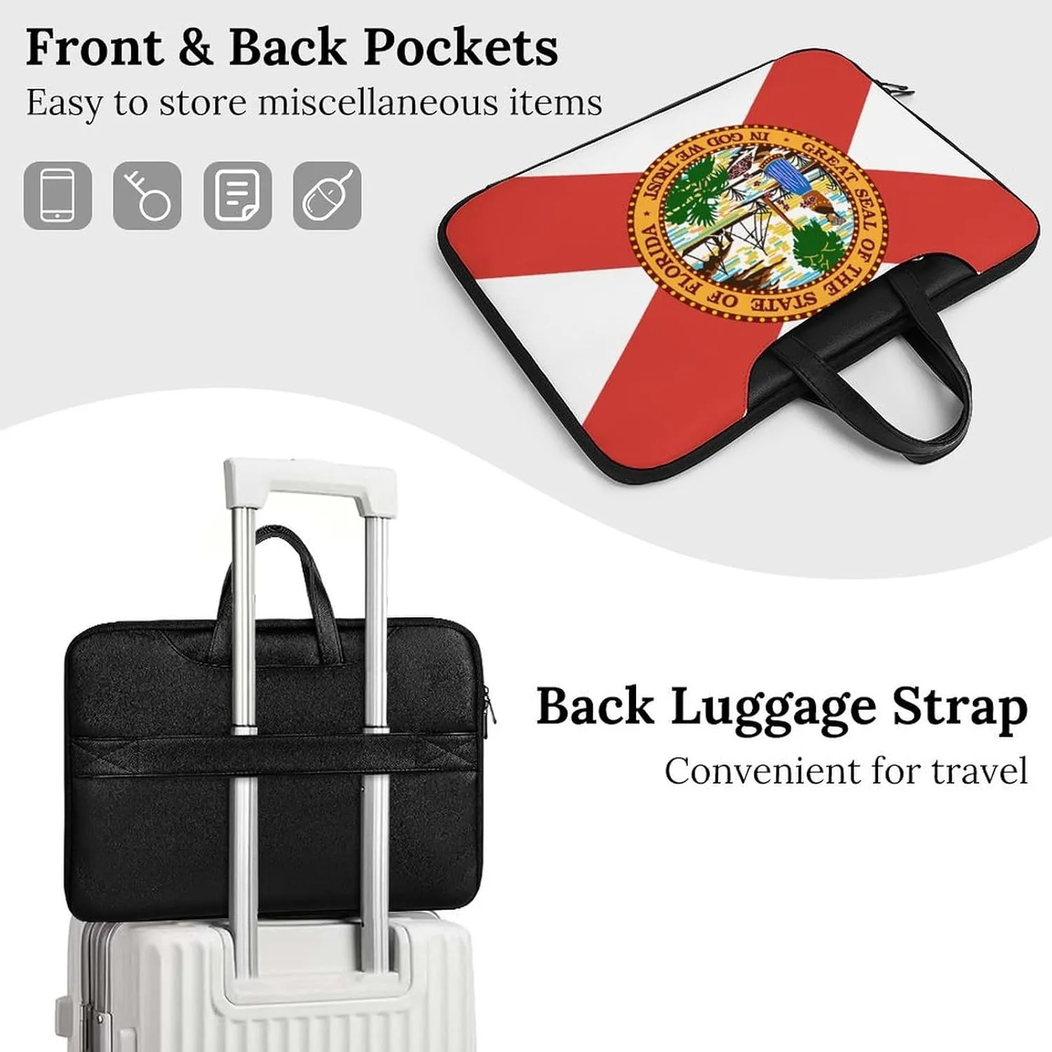 Florida Flag Leather Bag Laptop Case Slim Water Resistant Computer Bags with Handle Briefcase for Work