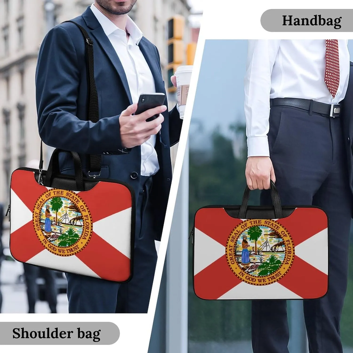 Florida Flag Leather Bag Laptop Case Slim Water Resistant Computer Bags with Handle Briefcase for Work