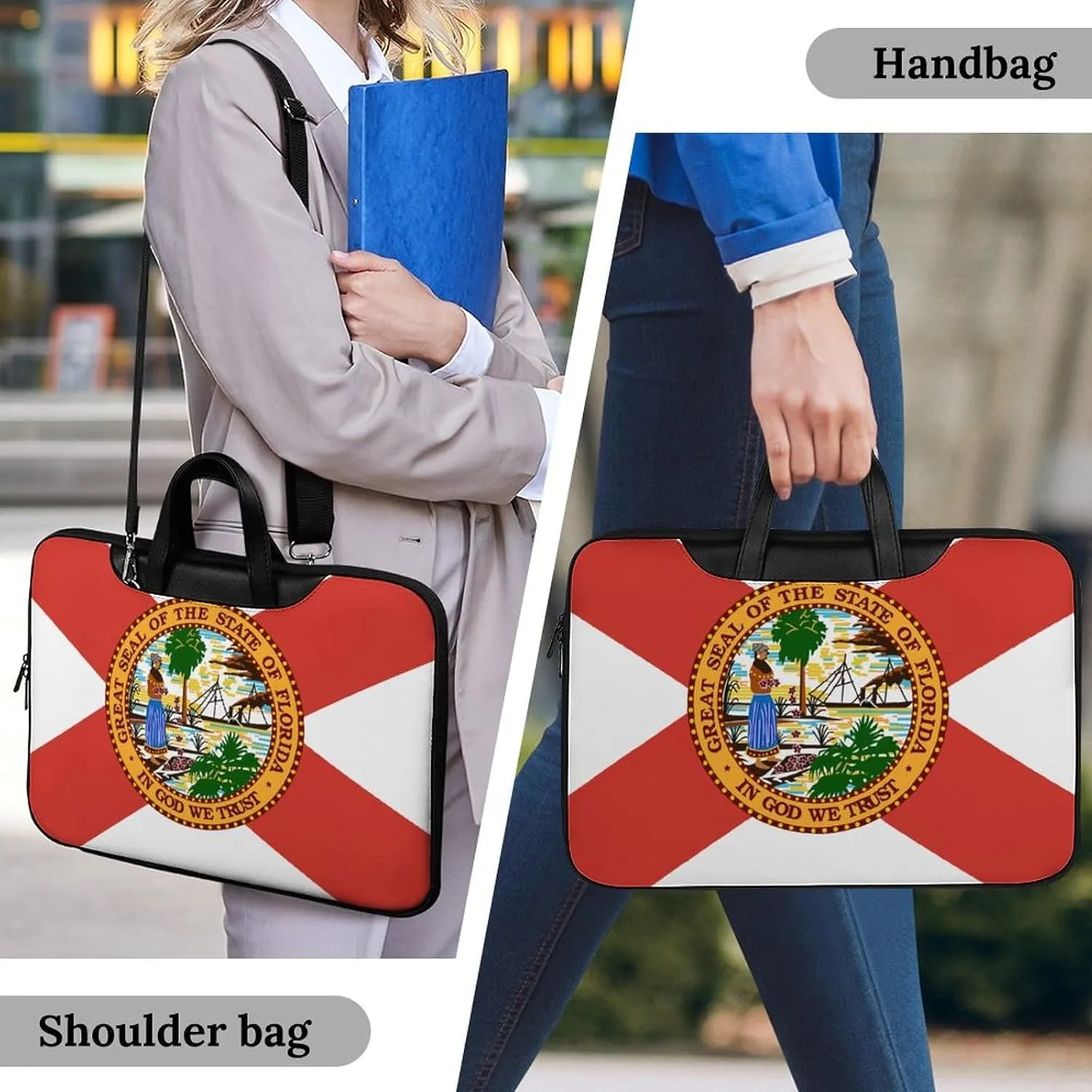 Florida Flag Leather Bag Laptop Case Slim Water Resistant Computer Bags with Handle Briefcase for Work