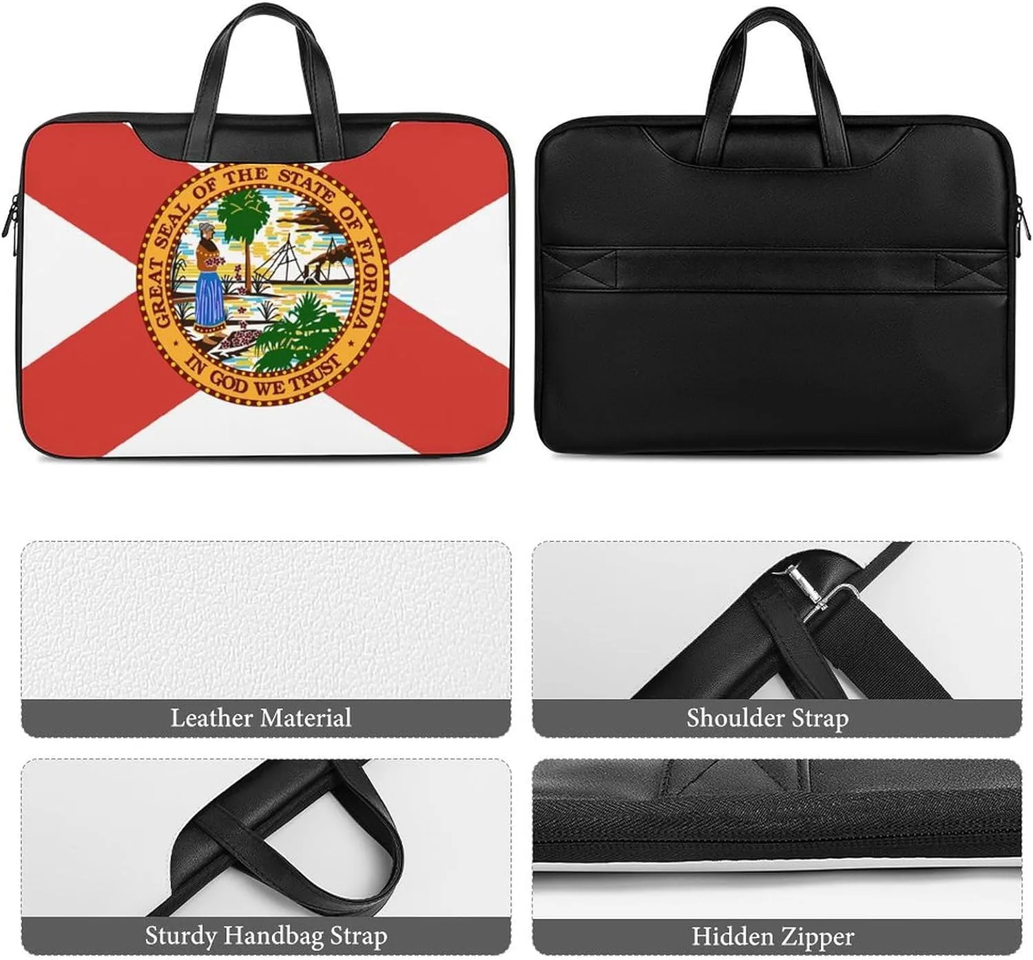 Florida Flag Leather Bag Laptop Case Slim Water Resistant Computer Bags with Handle Briefcase for Work