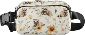 Flower Raccoon Fanny Pack Water Resistant, Women Men Waist Pack Sling Bag Purse for Travel Hiking