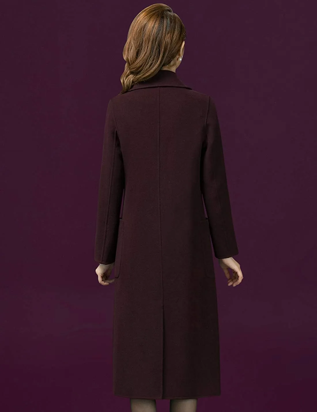 Flygo Women's Notched Lapel Slim Double Breasted Blended Long Trench Jacket Walking Coat