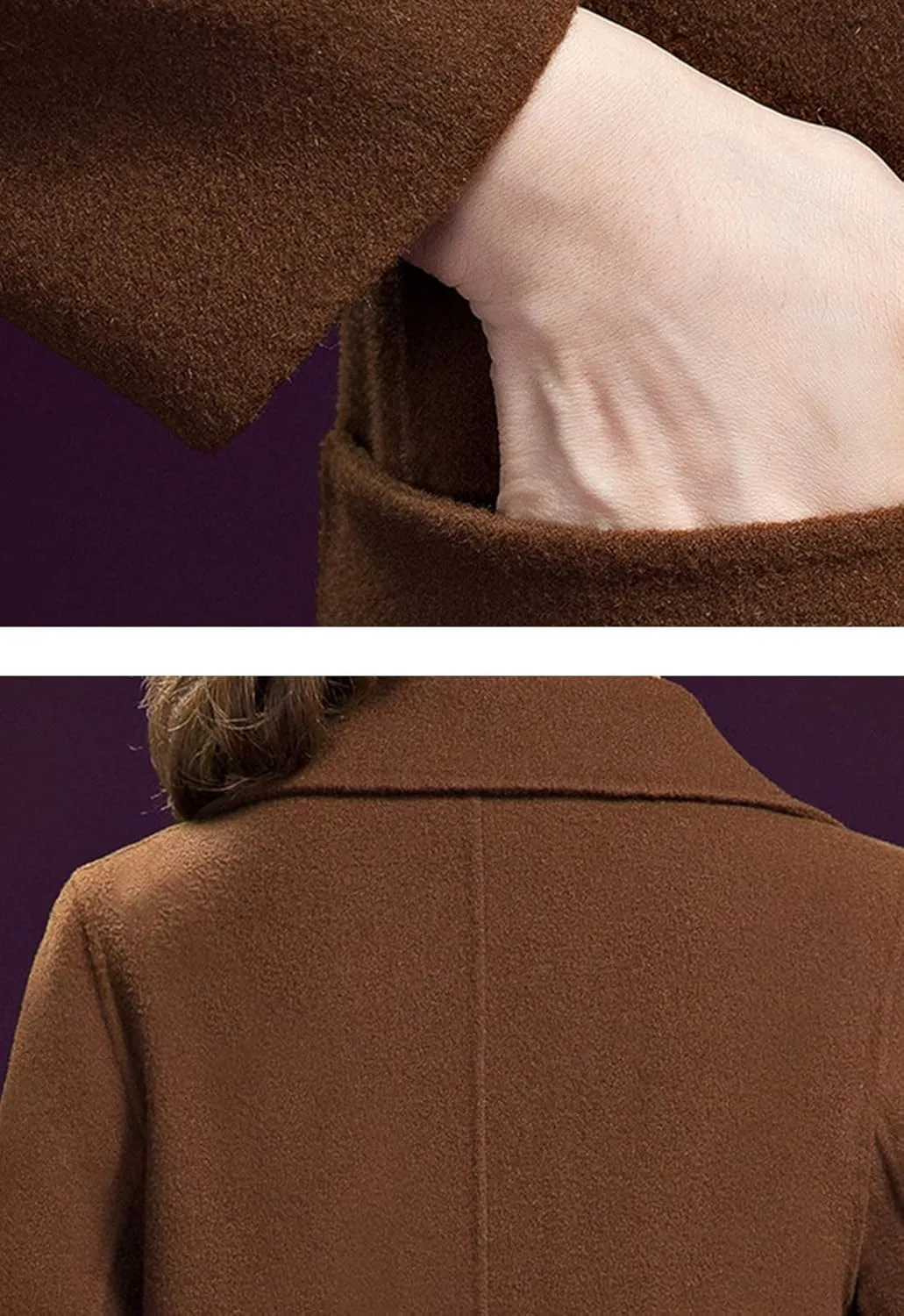 Flygo Women's Notched Lapel Slim Double Breasted Blended Long Trench Jacket Walking Coat