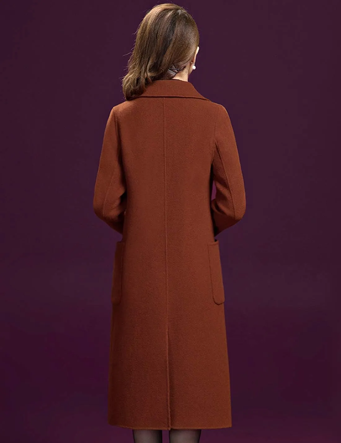 Flygo Women's Notched Lapel Slim Double Breasted Blended Long Trench Jacket Walking Coat