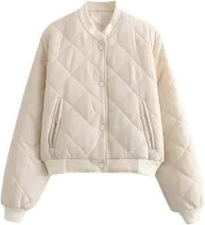 Fnfmrfmr Women Cotton Coat Winter Long Sleeve Buttons Loose Quilted Padded Jacket Parkas Crop Top