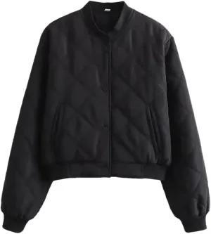 Fnfmrfmr Women Cotton Coat Winter Long Sleeve Buttons Loose Quilted Padded Jacket Parkas Crop Top