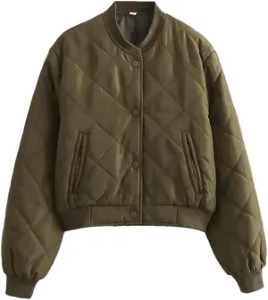 Fnfmrfmr Women Cotton Coat Winter Long Sleeve Buttons Loose Quilted Padded Jacket Parkas Crop Top