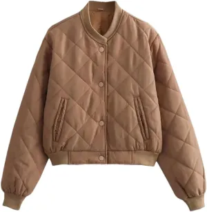 Fnfmrfmr Women Cotton Coat Winter Long Sleeve Buttons Loose Quilted Padded Jacket Parkas Crop Top